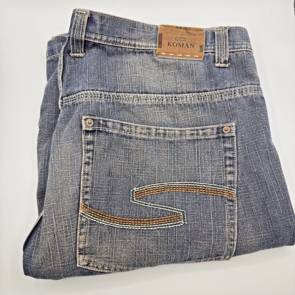 Koman Jeans Denim Shorts Men's 40 Blue Embroidered Relaxed Fit Baggy Streetwear